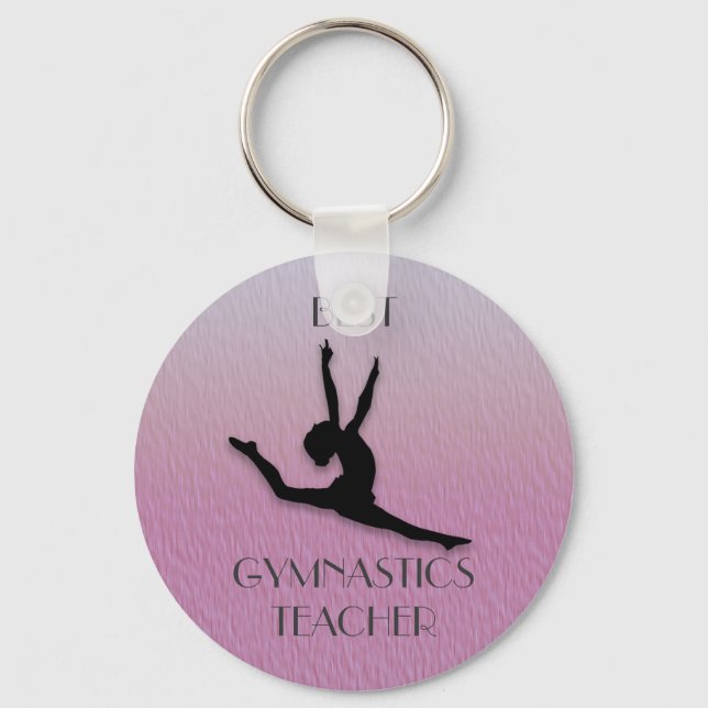 Porte-clés Purple w/ Black Silhouette Gymnastics Teacher Gift (Recto)