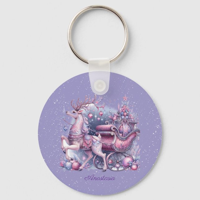 Porte-clés Purple Whimsical Magical Reindeer (Recto)