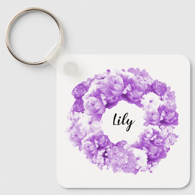 Porte-clés Purple Wreath Personalized Bridesmaid Keychain (Recto)