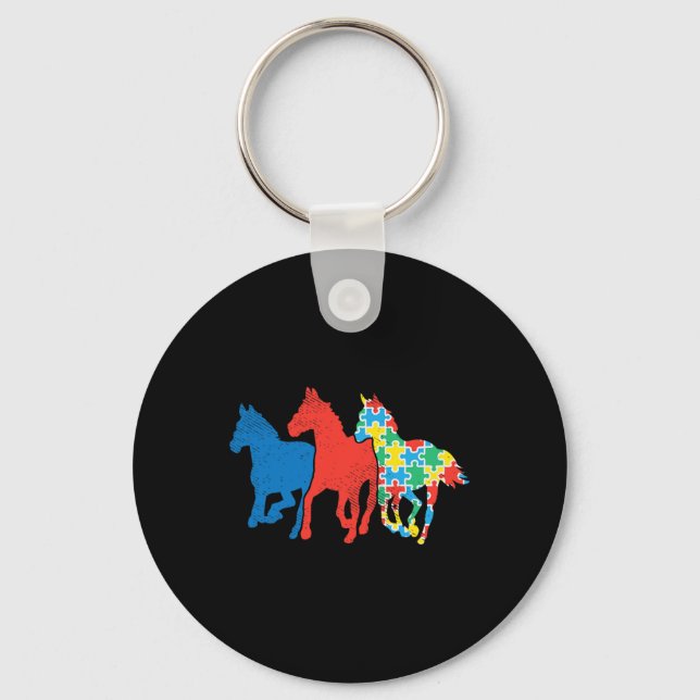 Porte-clés Puzzle à trois chevaux Sensibilisation sur l'autis (Recto)