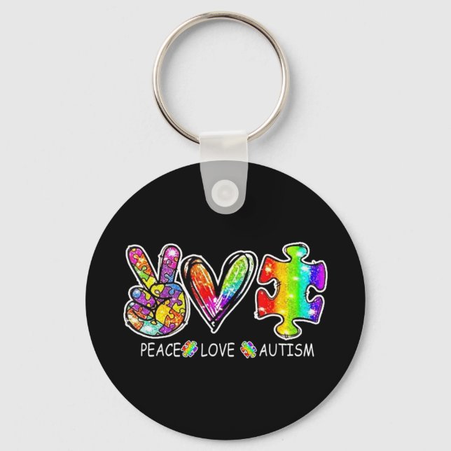Porte-clés puzzle autisme mois sensibilisation signe de paix, (Recto)