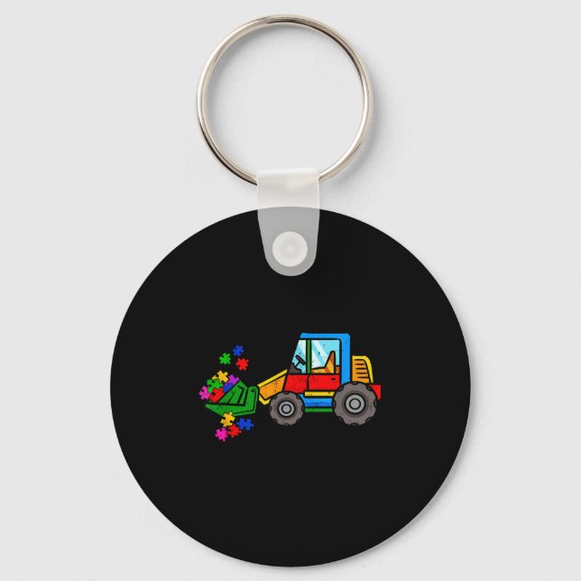 Porte-clés Puzzle de bulldozer mois de la sensibilisation à l (Recto)