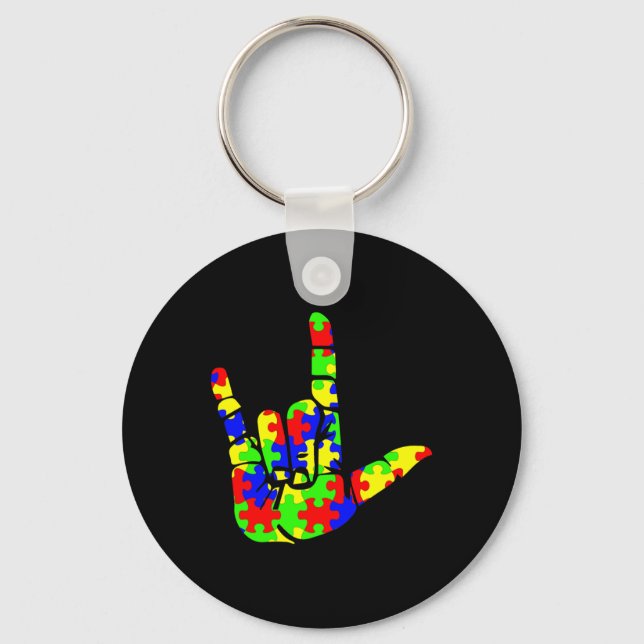 Porte-clés Puzzle de langage gestuel de la main d'amour en as (Recto)