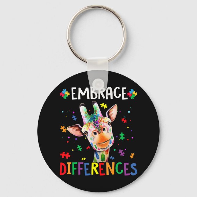 Porte-clés Puzzle Piece Autism Giraffe Embrace Differences fo (Recto)