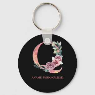 Porte-clés Q Floral Monogramme Nom Lettres Pink Agate Porte -