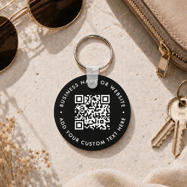 Porte-clés QR Code | Black Business Modern Budget Round (Interactive editable QR code value keychains to promote your business, products or services.)
