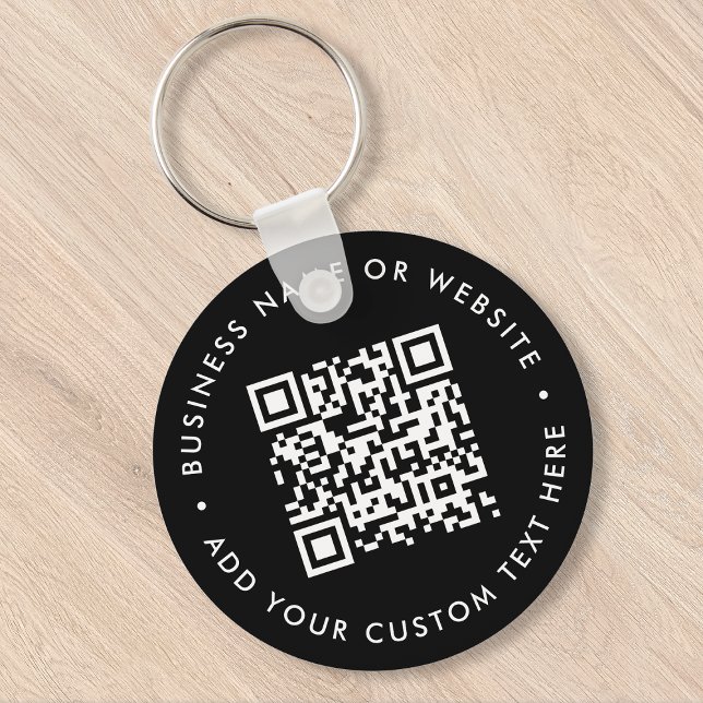 Porte-clés QR Code | Black Business Modern Budget Round (Interactive editable QR code value keychains to promote your business, products or services.)