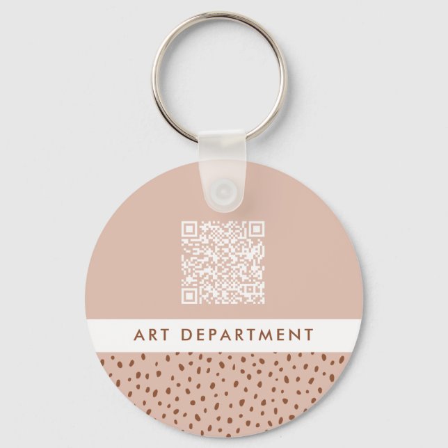 Porte-clés QR CODE bureau département beige & marron pois boh (Recto)