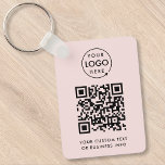Porte-clés QR Code | Business Logo Professional Simple Pink<br><div class="desc">A simple custom blush pink business QR code keychain template in a modern minimalist style which can be easily updated with your company logo,  QR code and custom text,  eg. scan me to...  #QRcode #logo #keychain #business</div>