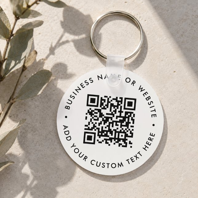 Porte-clés QR Code Minimalist Clean Simple White Budget (Interactive editable QR code keychains to promote your business, products or services.)