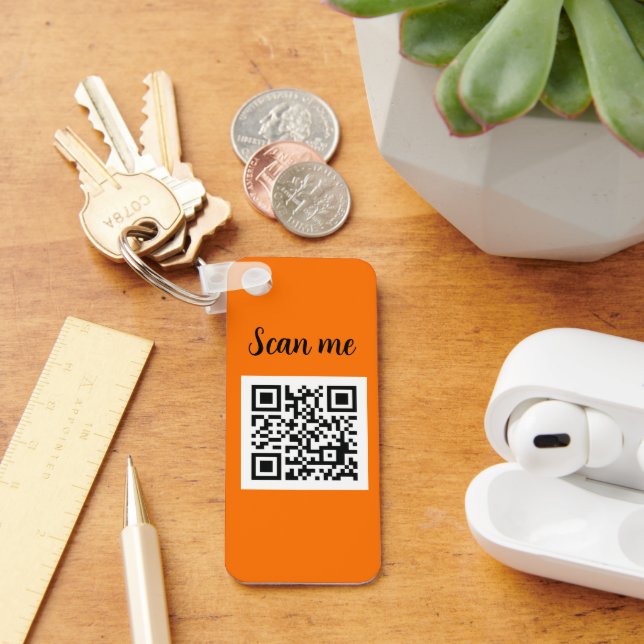 Porte-clés QR Code Neon Orange Elegant Business Company (Bureau)