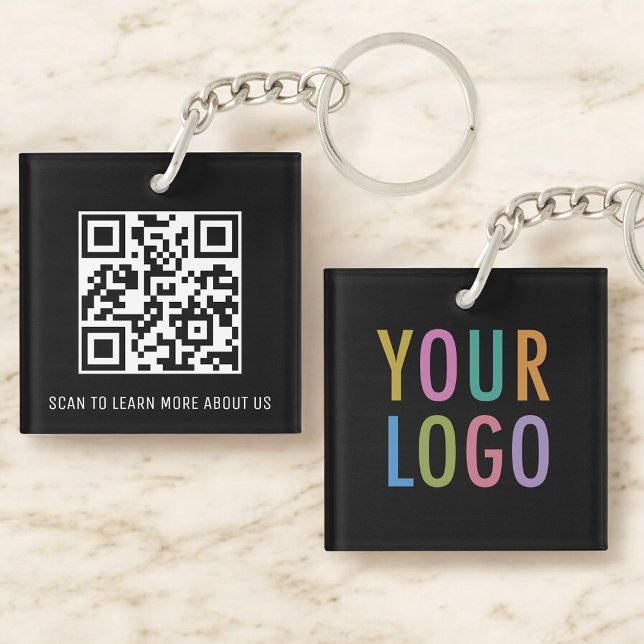 Porte-clés QR Code noir en acrylique avec logo car (MISOOK Square Black Acrylic QR Code Keychain with Logo)