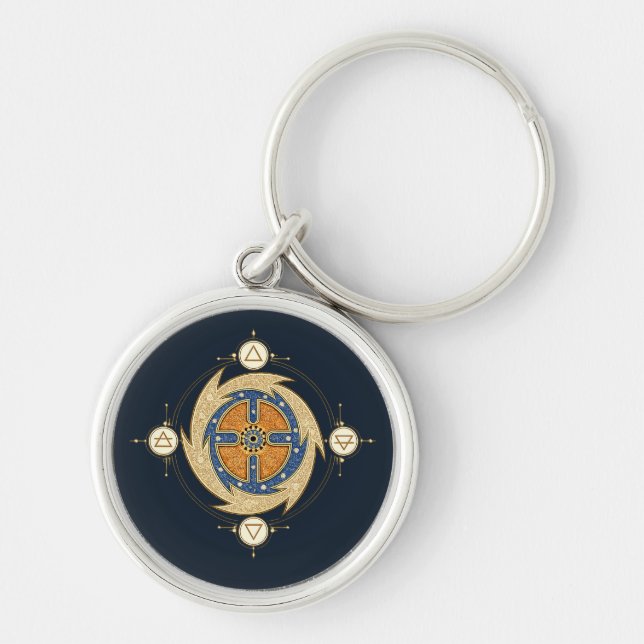 Porte-clés Quatre Éléments Mandala Marocain Géométrie Sacrée (Devant)