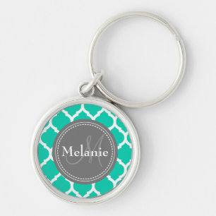 Porte-clés Quatrefoil bleu et gris monogramme