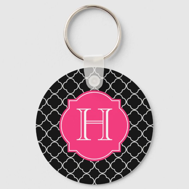 Porte-clés Quatrefoil noir et blanc avec Monogramme (Recto)