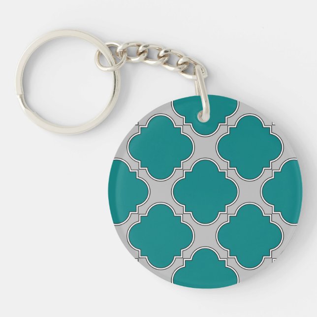 Porte-clés Quatrefoil turquoise et gris (Devant)