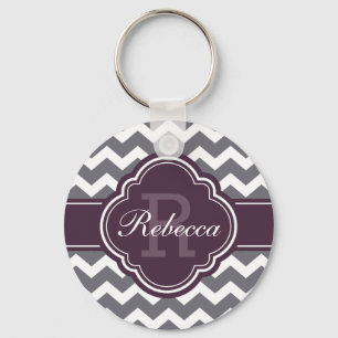 Porte-clés Quatrefoil violet Monogram Grey Chevron Motif