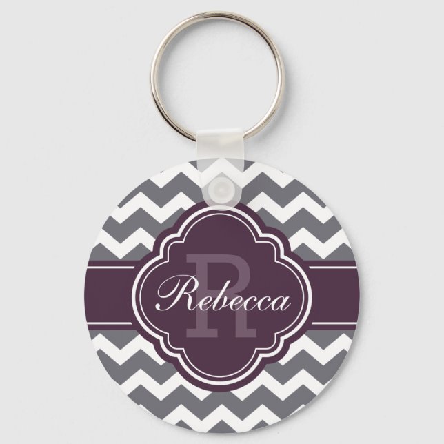 Porte-clés Quatrefoil violet Monogram Grey Chevron Motif (Recto)