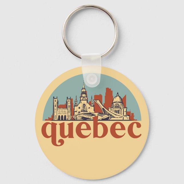 Porte-clés Quebec Canada Retro City Skyline Cityscape Art (Recto)