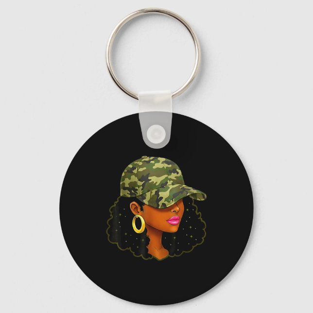 Porte-clés Queen Black Woman With Camo Cap Locs African Ameri (Recto)