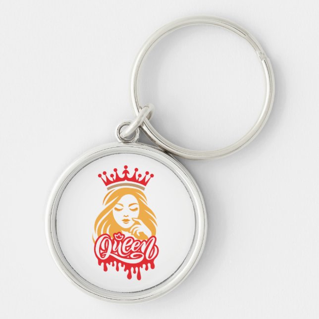 Porte-clés Queen Design – Typographie élégante de couronne ro (Devant)