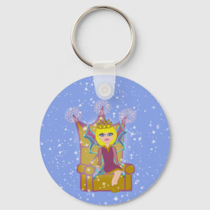 Porte-clés Queen Féerie Blonde assis sur le trône Cartoon Art