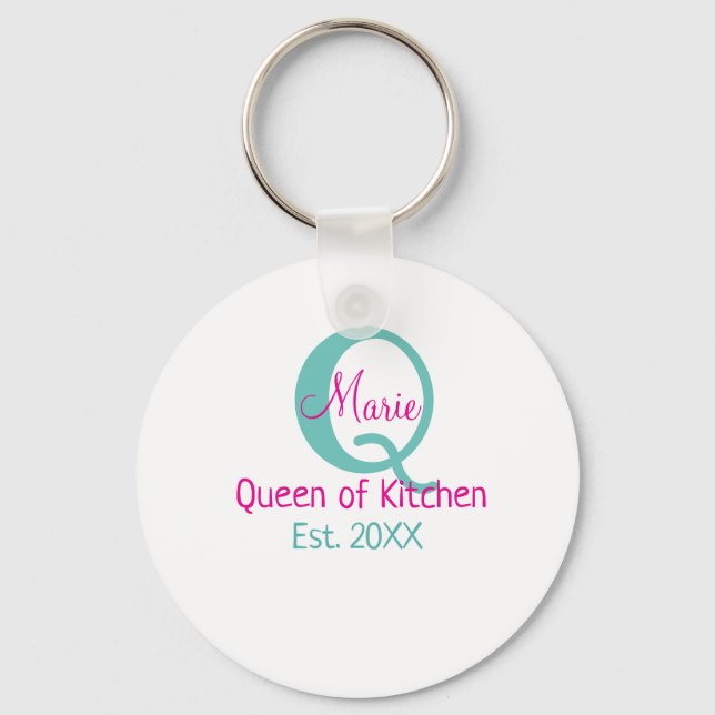 Porte-clés Queen of cuisine monogramme vert rose simple minim (Recto)