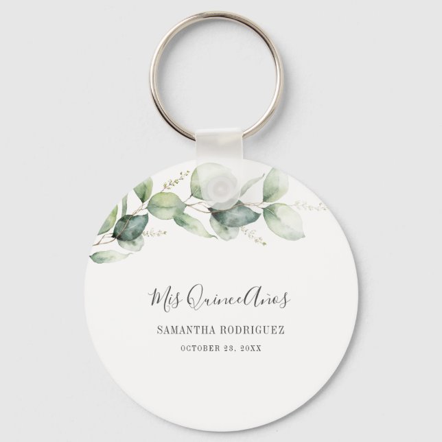 Porte-clés Quinceanera Eucalyptus 15e anniversaire Keepsaké (Recto)