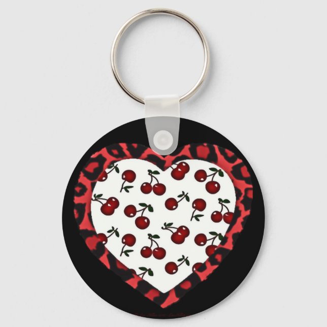 Porte-clés RAB Rockabilly Cherries Leopard Print Heart (Recto)
