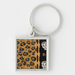 Porte-clés RAB Rockabilly Gold Leopard Print Sugar Skulls