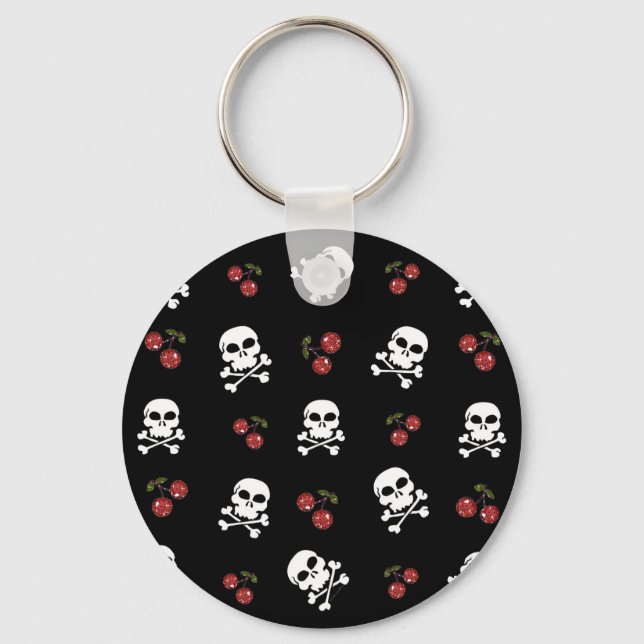 Porte-clés RAB Rockabilly Skulls and Cherries on Black (Recto)