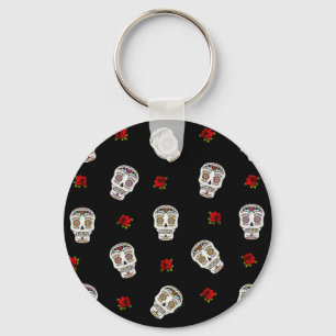 Porte-clés RAB Rockabilly Sugar Skulls Roses On Black