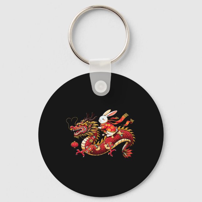 Porte-clés Rabbit Ride Chinese Dragon Funny Mens Womens Happy (Recto)
