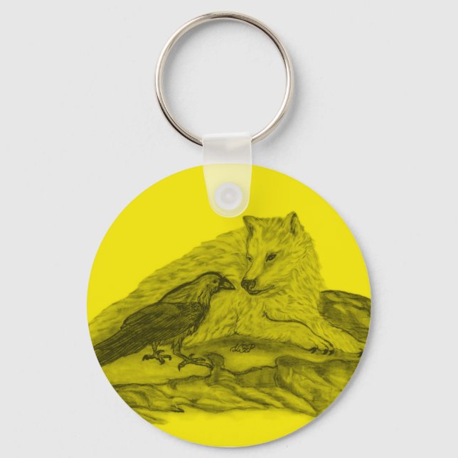 Porte-clés Rabe mit Wolf schwarz gelée Design (Recto)