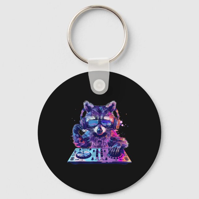 Porte-clés Raccoon Dj Edm Techno House Music Funny Animal Lov (Recto)