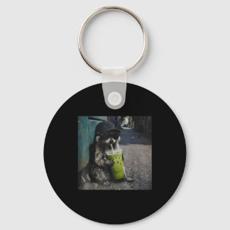 Porte-clés Raccoon drinking matcha latte funny animal meme me