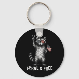 Porte-clés Raccoon Feral Et Free Funny 4 juillet Usa Patri