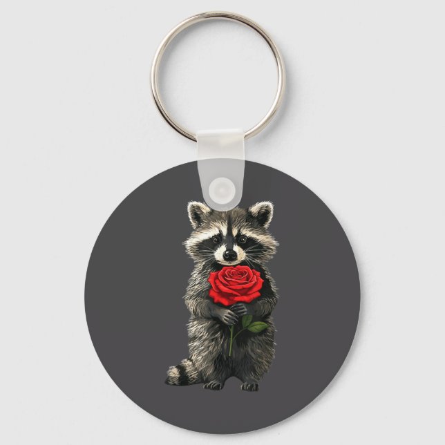 Porte-clés Raccoon Holding Red Rose Cute Raccoon Valentine An (Recto)