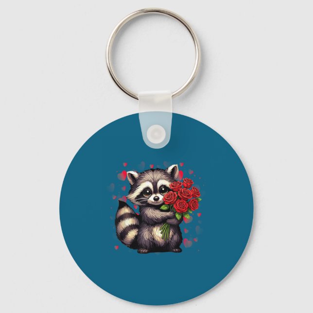 Porte-clés Raccoon Holding Red Rose Cute Raccoon Valentine An (Recto)