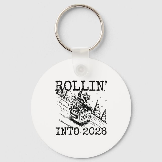 Porte-clés Raccoon Rolling Into 2026 Happy New Year 2026 Funn (Recto)