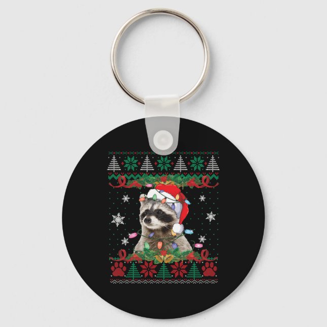 Porte-clés Raccoon Santa Hat Noël Vilain Sweater Animaux L (Recto)
