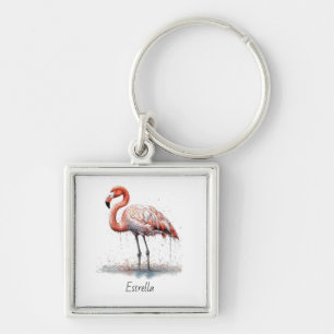 Porte-clés Radiance Flamant : Flamant aquarelle, personnalisé
