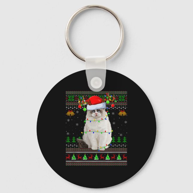 Porte-clés Ragdoll Cat Ugly Christmas Sweaters Holiday Santa  (Recto)