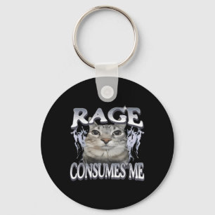Porte-clés Rage Me Consume Drôle Silly Staring Cat Mème Femme