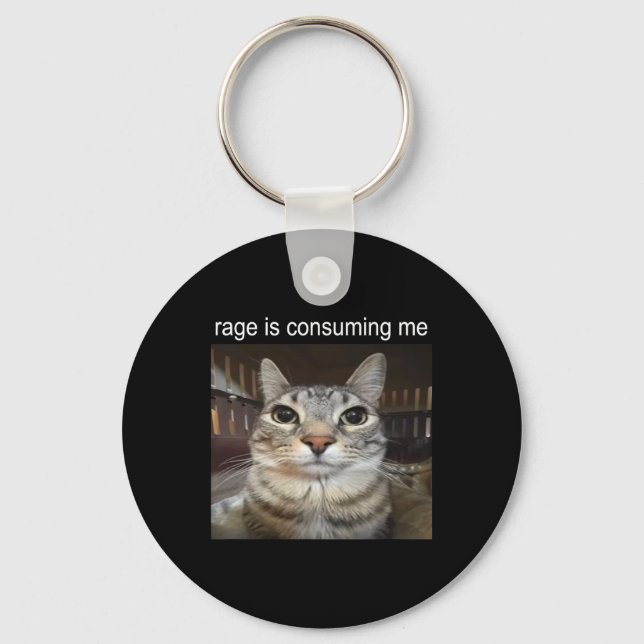 Porte-clés Rage Me Consume Silly Staring Cat Meme (Recto)