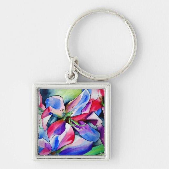 Porte-clés Rainbow Azalea fleur aquarelle originale (Devant)