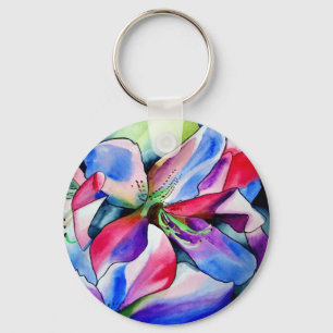 Porte-clés Rainbow Azalea fleur aquarelle originale