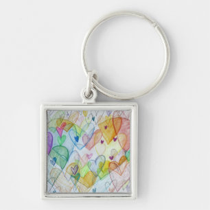 Porte-clés Rainbow Hearts Pendentif Art Porte - clé charme