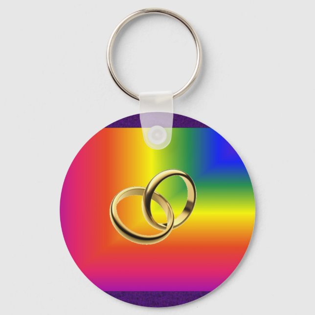 Porte-clés Rainbow Pride avec Bandes Mariages d'or (Recto)
