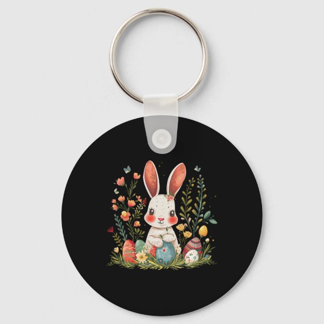Porte-clés Raisin de lapin de Pâques femmes joyeux lapin Fleu (Recto)